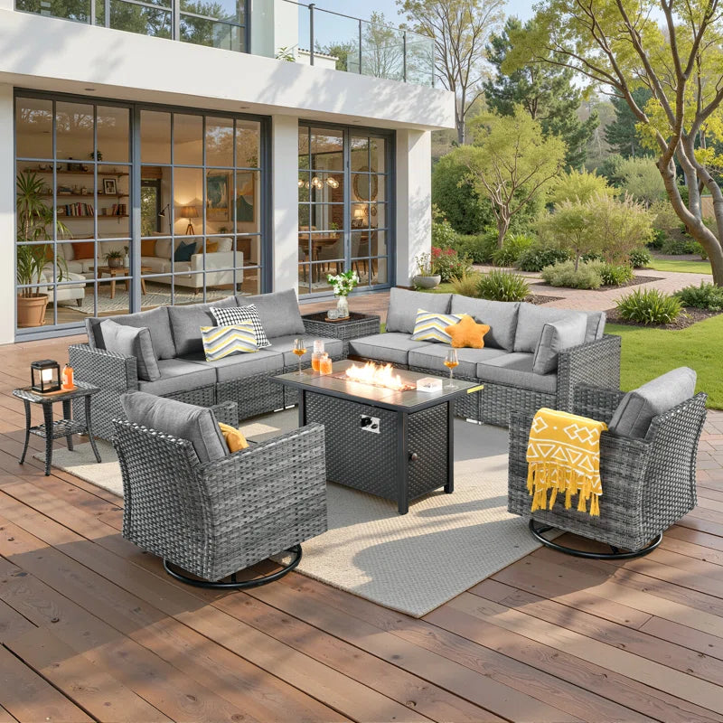 8-Person Wicker Seating Group with Water-Resistant Cushions
