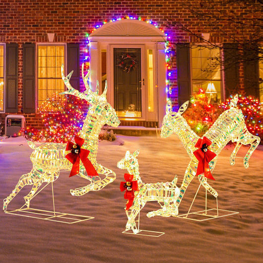 3-Piece Lighted Christmas Reindeer Family with LED Lights and Bows-3