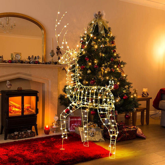 6 FT Pre-Lit Christmas Reindeer with 300 Warm White LED Lights and Zip Ties