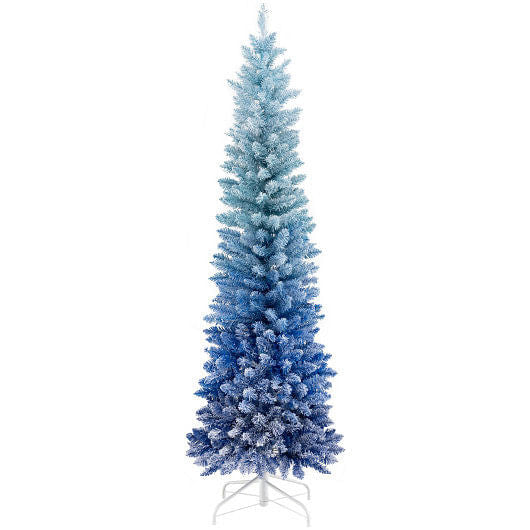 6 Feet Blue Gradient Snow Flocked Artificial Christmas Tree-Blue-0