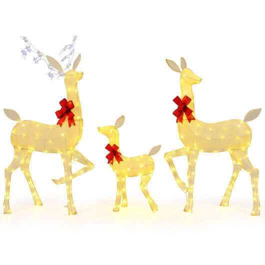 3 Pieces Family Deer Set with LED Lights with Flashing Lights