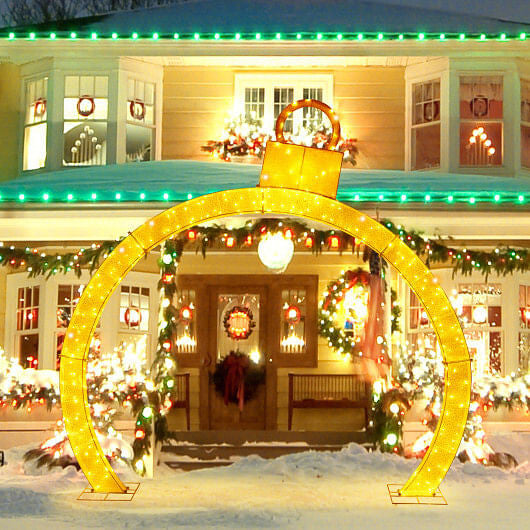 10.5 Feet Christmas Pre-Lit Arch with Gold Ornament Cap