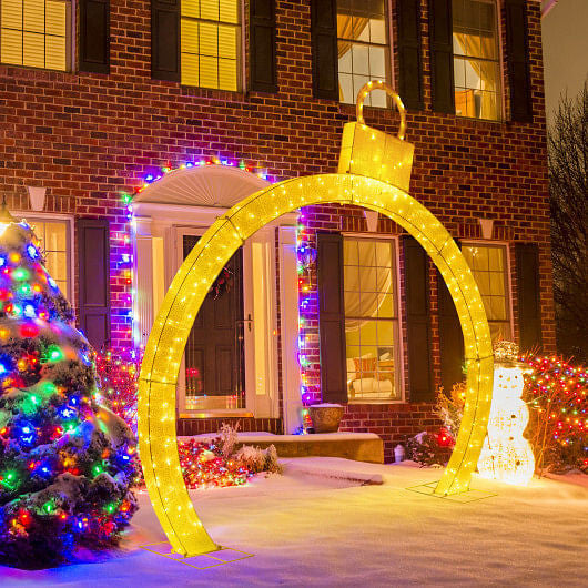 10.5 Feet Christmas Pre-Lit Arch with Gold Ornament Cap