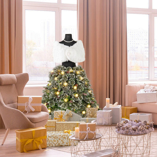 5 FT Pre-lit Mannequin Artificial Christmas Tree Hinged Dress Form Xmas Tree with 465 Branch Tips-3