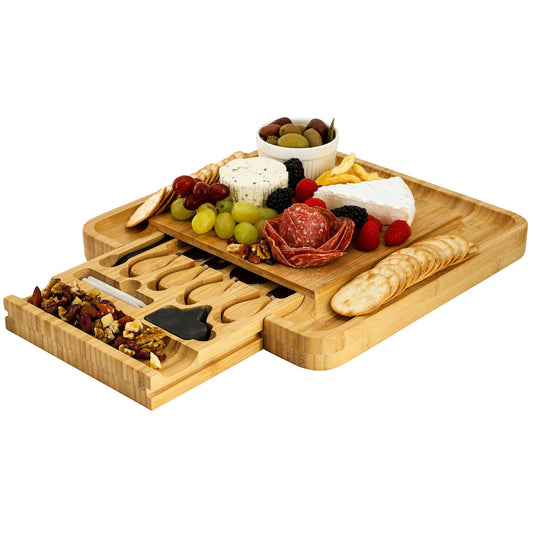 Bamboo Charcuterie Cheese Board with Slide Out Drawer
