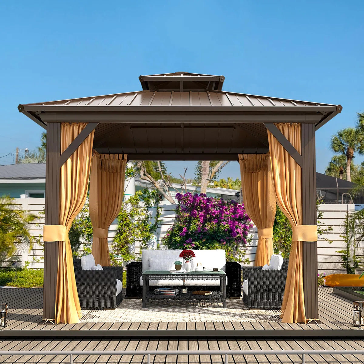 Outdoor Hardtop Gazebo with Aluminum Frame & Double Galvanized Steel Roof