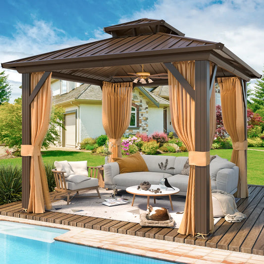 Outdoor Hardtop Gazebo with Aluminum Frame & Double Galvanized Steel Roof