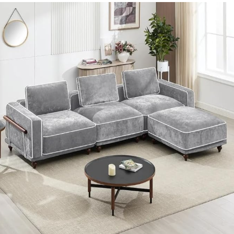 Modular Sectional U-Shaped Couch with 2 Movable Ottoman Chenille Black