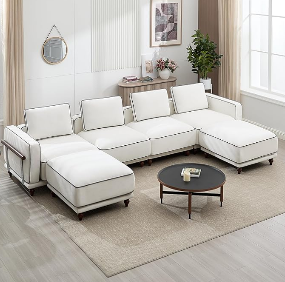 Modular Sectional U-Shaped Couch with 2 Movable Ottoman Chenille Black