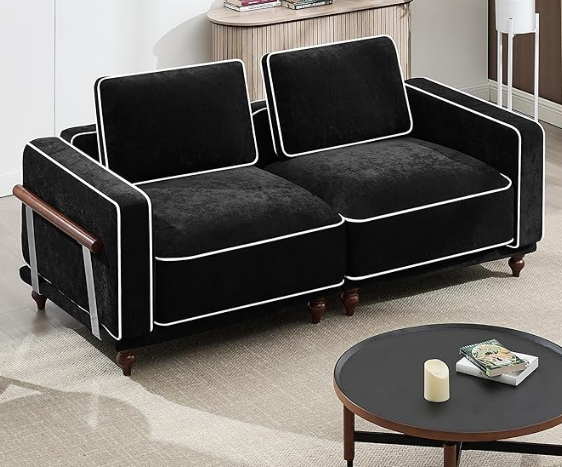 Modular Sectional U-Shaped Couch with 2 Movable Ottoman Chenille Black
