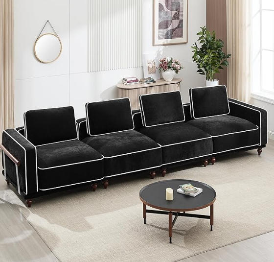 Modular Sectional U-Shaped Couch with 2 Movable Ottoman Chenille Black
