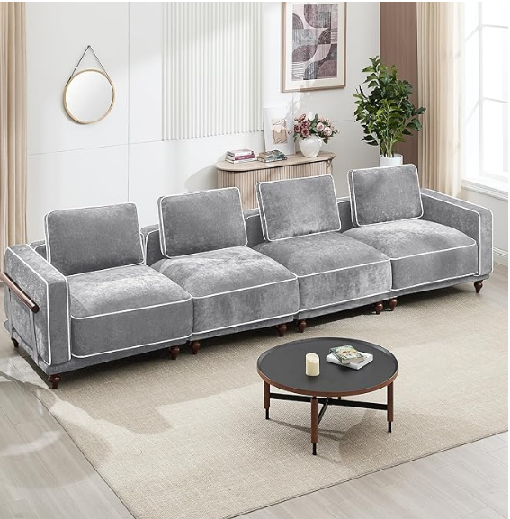 Modular Sectional U-Shaped Couch with 2 Movable Ottoman Chenille Black