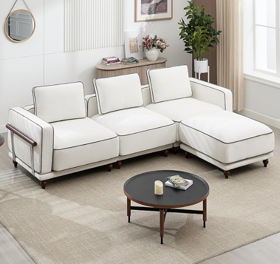 Modular Sectional U-Shaped Couch with 2 Movable Ottoman Chenille Black