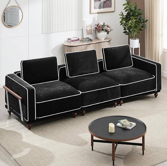 Modular Sectional U-Shaped Couch with 2 Movable Ottoman Chenille Black