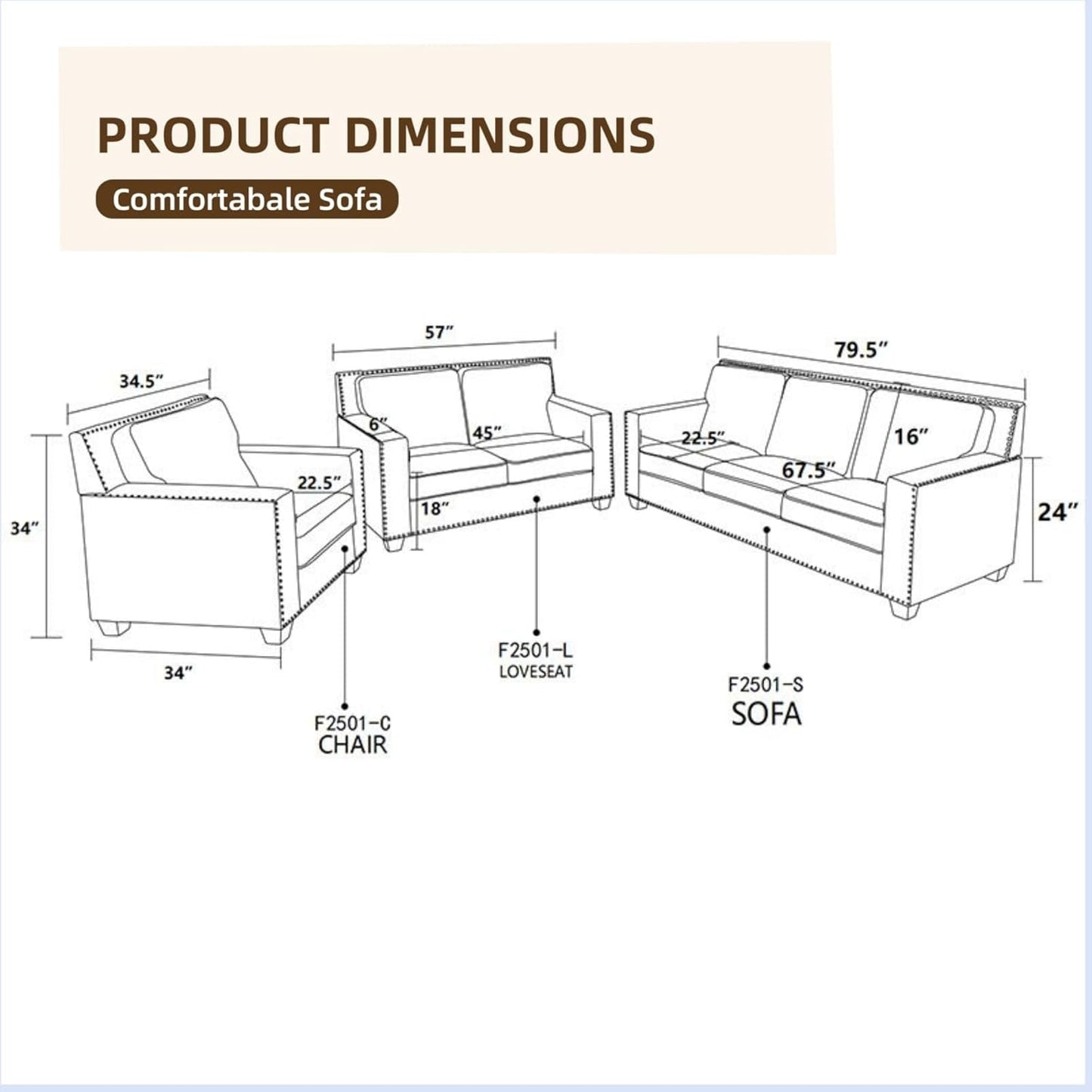 Comfy Sofa Couch, Modern 3 Seater Couche for Living Room, Button Tufted Upholstered Furniture, Solid and Easy to Install Small Couch for Bedroom, Apartment-1
