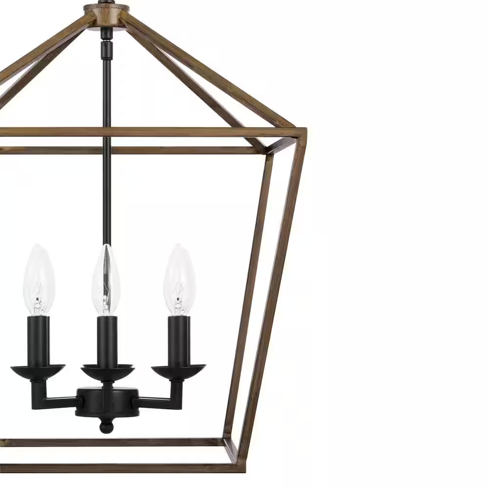 Weyburn 6-Light Black and Faux Wood Farmhouse Chandelier Light Fixture with Caged Metal Shade