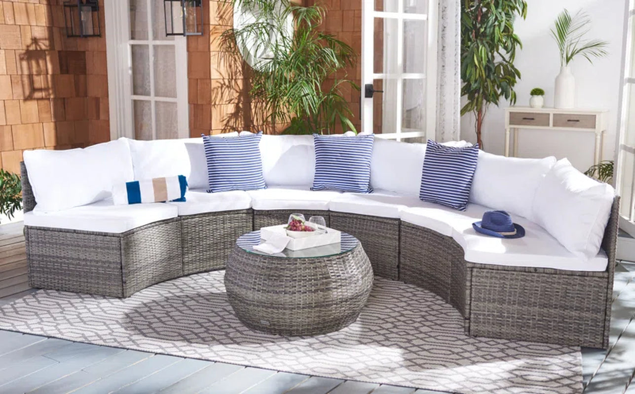 Cabble Wicker 6 - Person Patio Conversation Set with Cushions