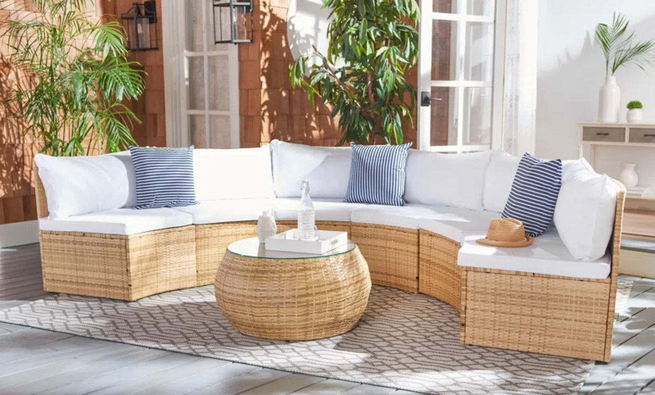 Cabble Wicker 6 - Person Patio Conversation Set with Cushions
