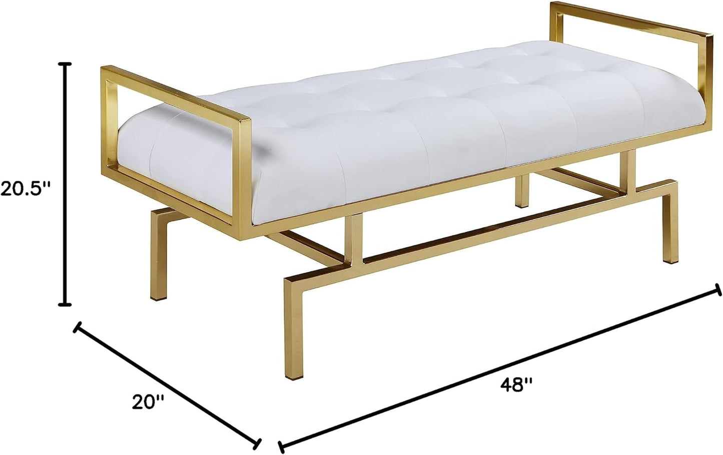 Bruno PU Leather Modern Contemporary Tufted Seating Goldtone Metal Leg Bench, White