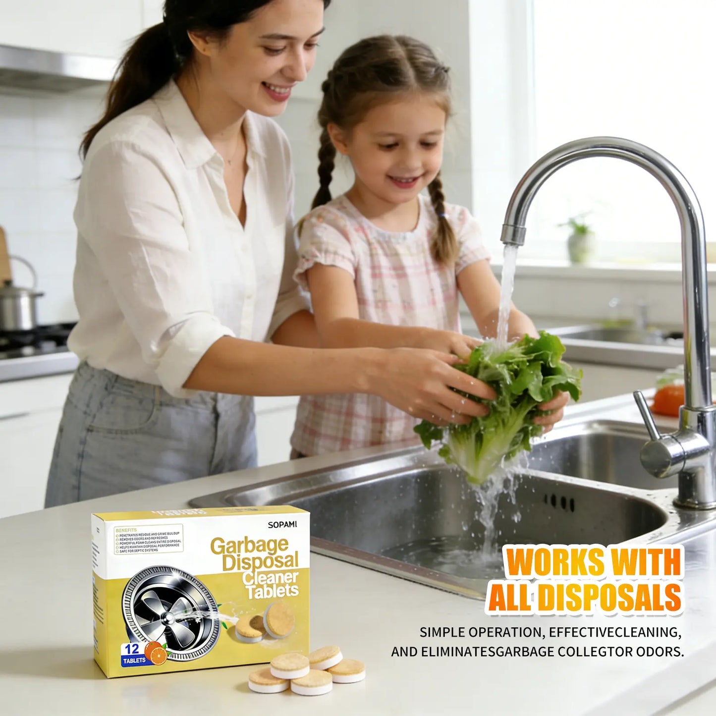 SOPAMI Garbage Disposal Cleaner Tablets Safe for Septic Systems, Removes Grime & Refreshes Disposals