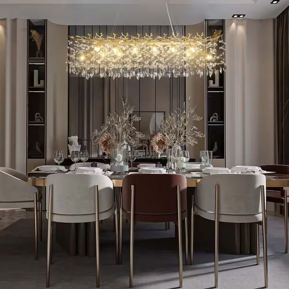 47.2 In. Modern 14-Lights Gold Luxury Crystal Linear Chandelier for Dining Room