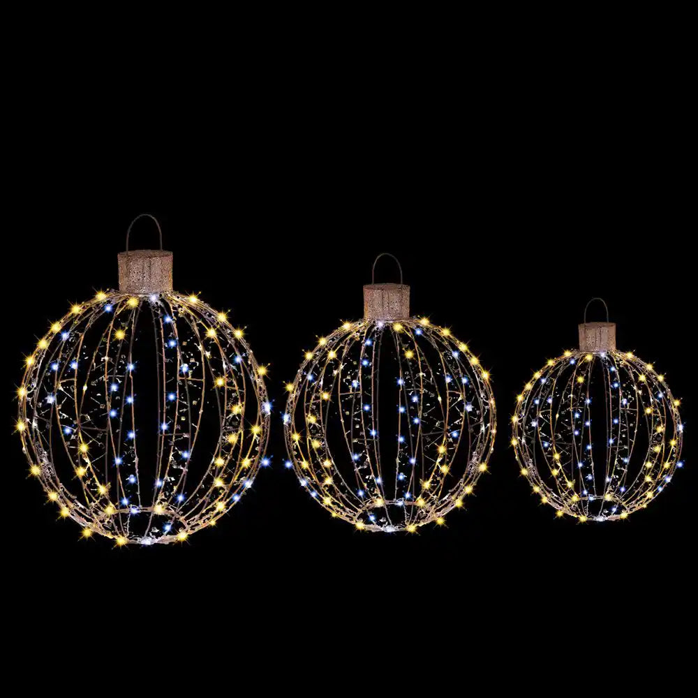 25 In. 3-Piece Outdoor Christmas Decoration Ornaments Set Pre-Lit Balls with White LED Lights