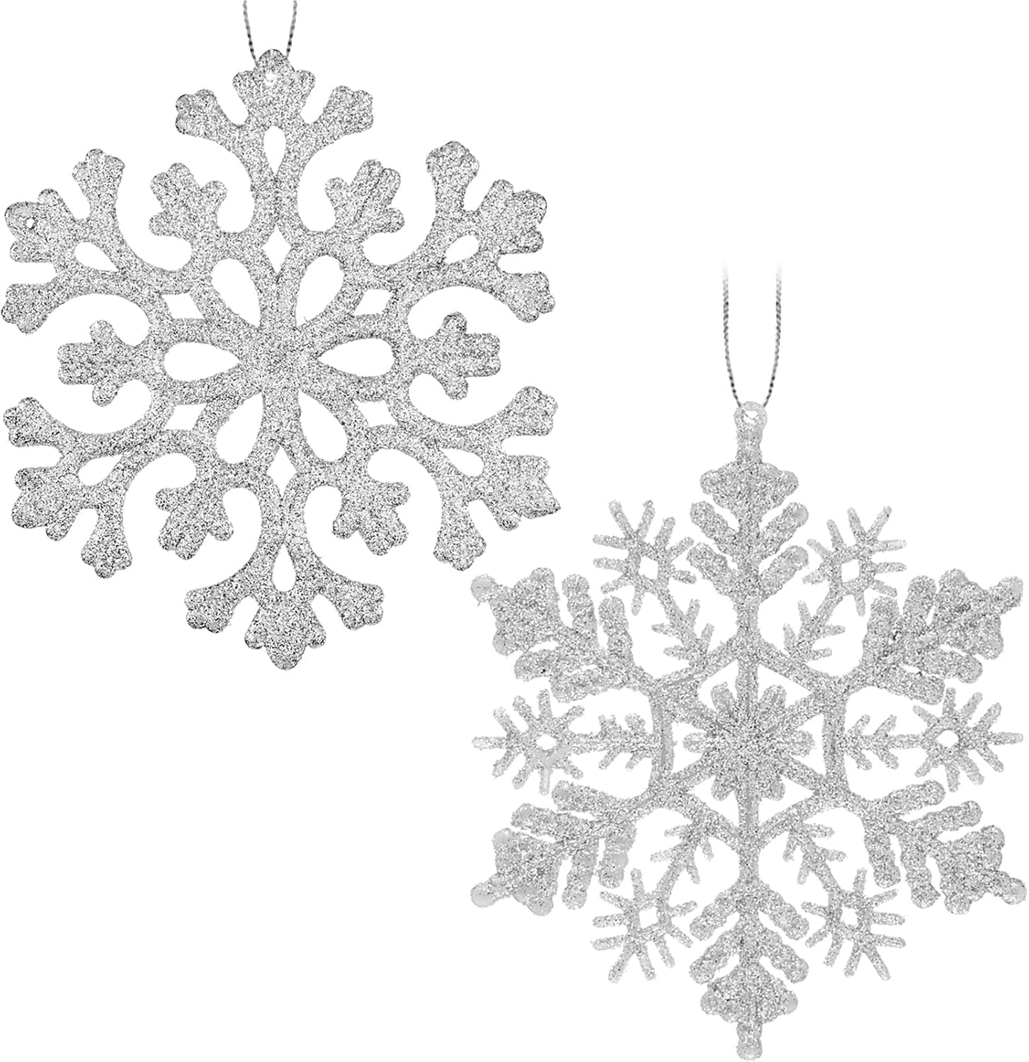 30PCS Christmas Glitter Snowflake Ornaments Plastic Snowflakes Ornaments-Xmas Tree Decorations,4.7-Inch(Silver)