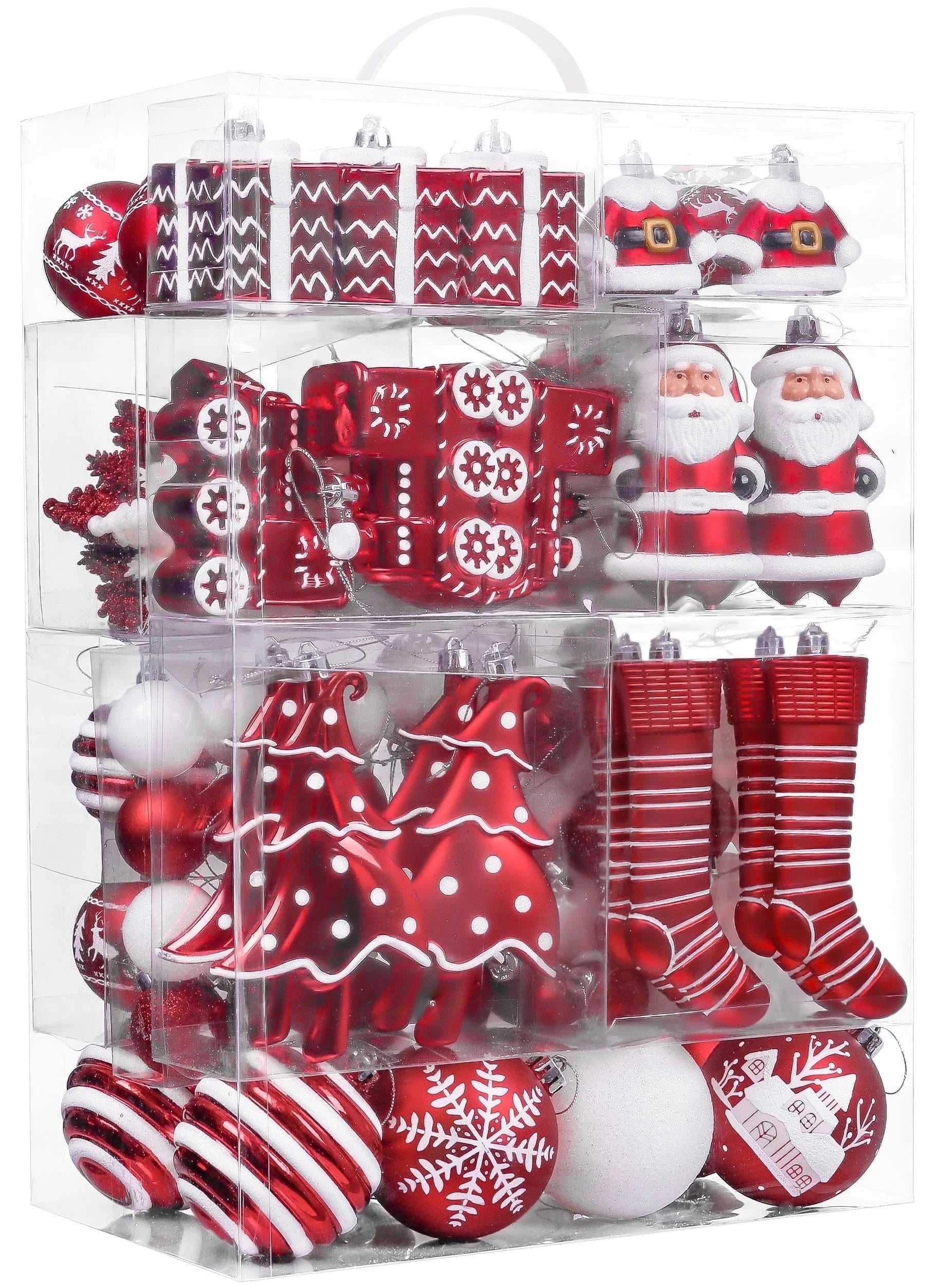 155Ct Christmas Ornaments Set, Red White Shatterproof Ornaments for Xmas Party Decor