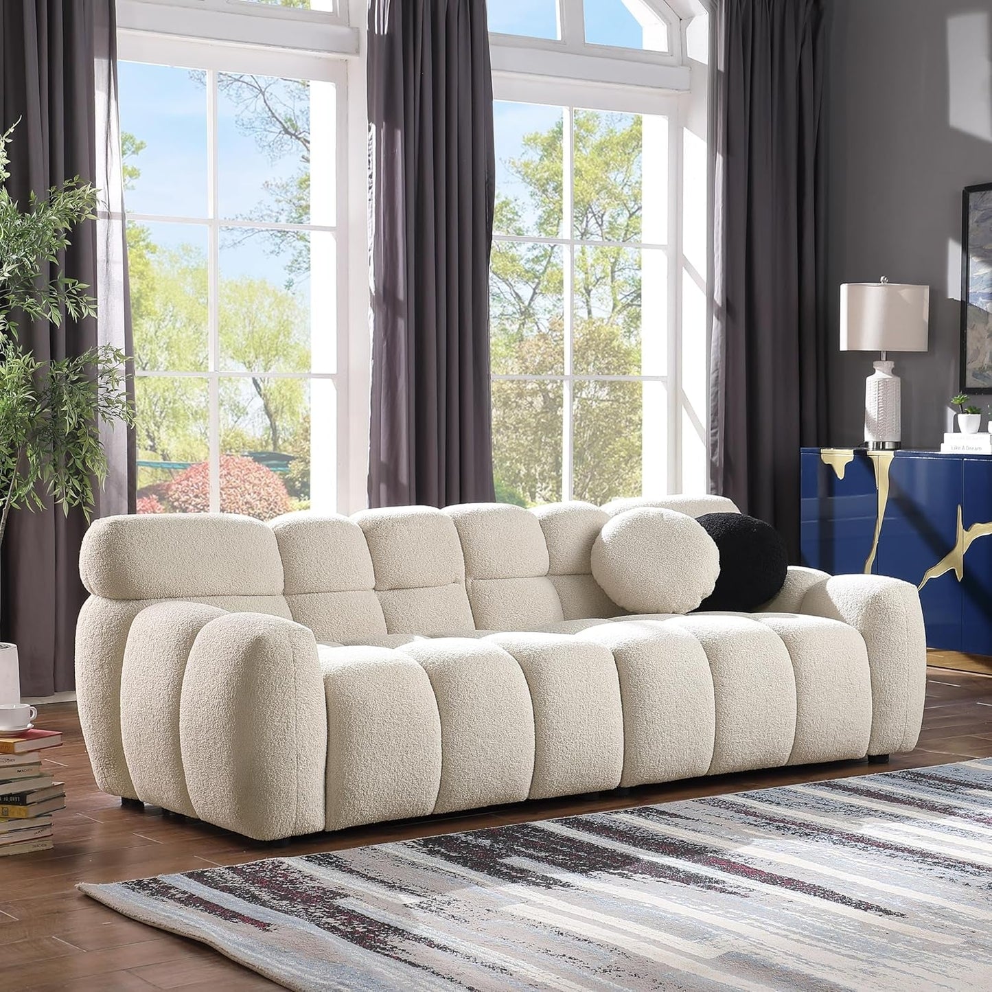 3-Seater Teddy Fleece Boucle Upholstered Loveseat Sofa Couch,