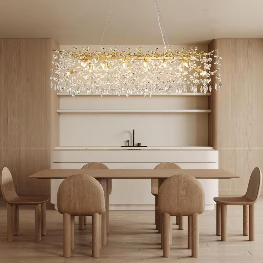 47.2 In. Modern 14-Lights Gold Luxury Crystal Linear Chandelier for Dining Room