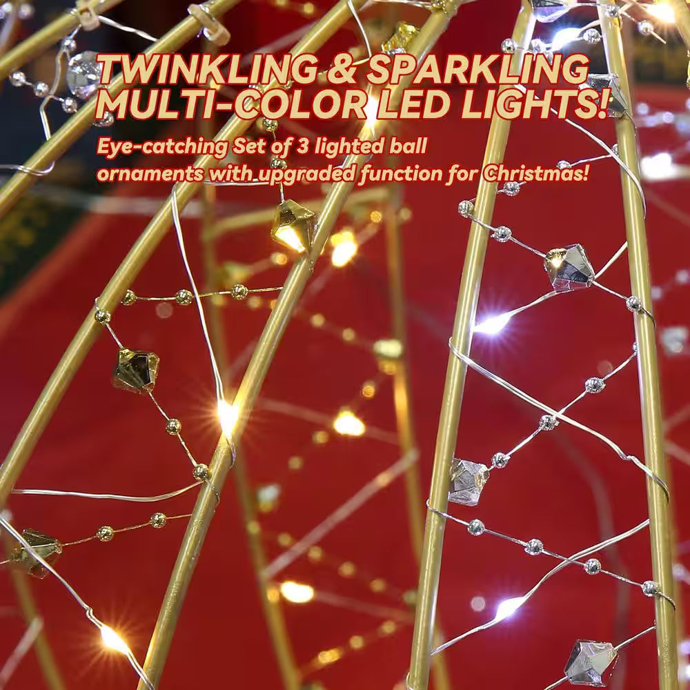 25 In. 3-Piece Outdoor Christmas Decoration Ornaments Set Pre-Lit Balls with White LED Lights