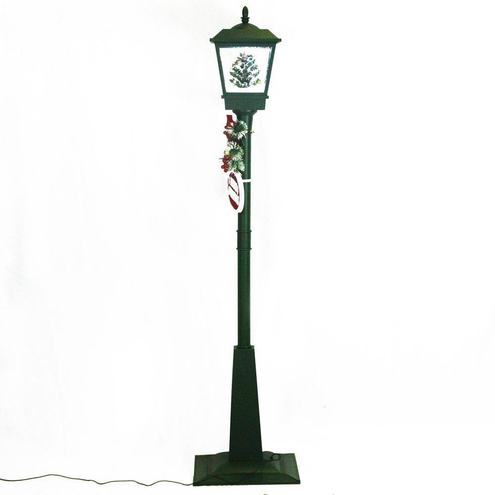 71 In. Green Christmas Square Street Lamp with Christmas Tree and Music