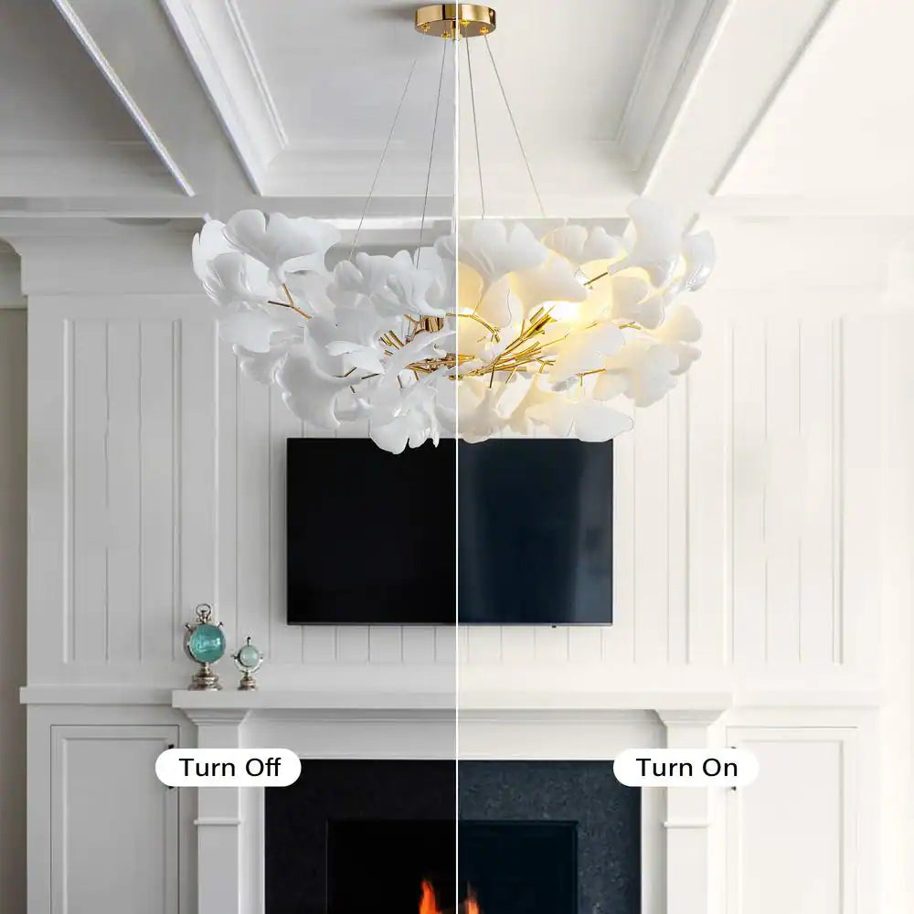 6 Light Gold Chandelier, Luxury Ginkgo Branch Chandelier for Living Room, Dining Room, Foyer, Kitchen Island-L31 In.