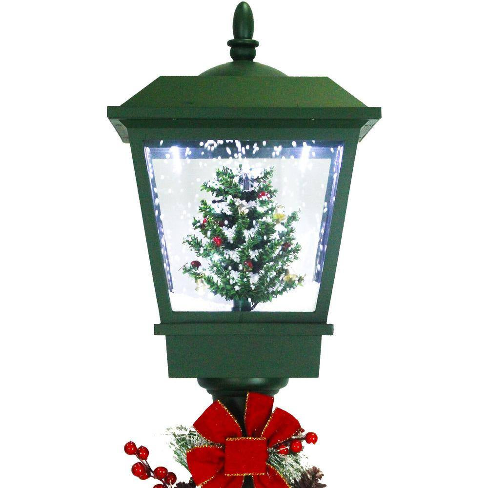 71 In. Green Christmas Square Street Lamp with Christmas Tree and Music