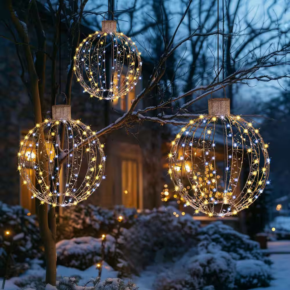 25 In. 3-Piece Outdoor Christmas Decoration Ornaments Set Pre-Lit Balls with White LED Lights