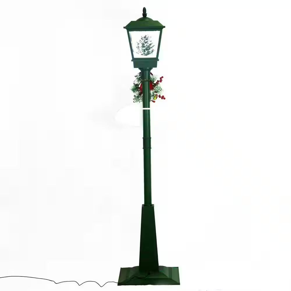 71 In. Green Christmas Square Street Lamp with Christmas Tree and Music