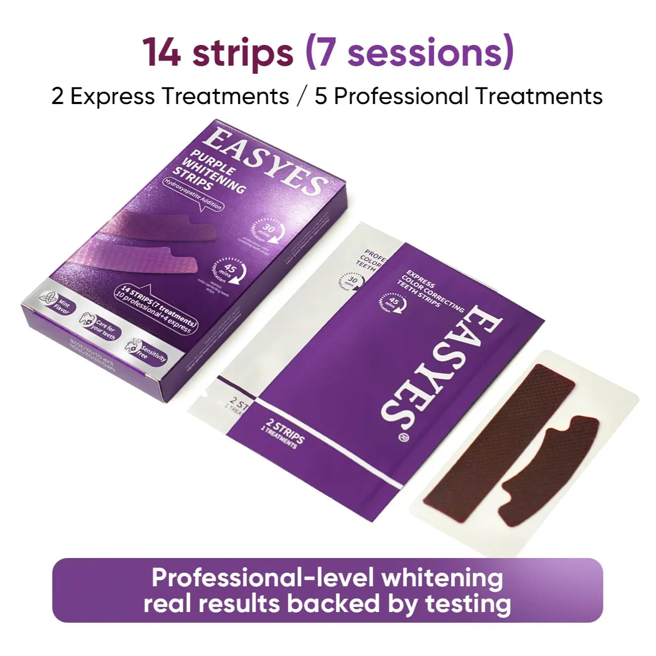 【Y】Easyes Purple Non-Slip Teeth Whitening Strips - Enamel Safe & Sensitivity Free 7/14 Whitening Sessions Combining Whitening and Colour Correction Residue-Free Non-Slip Dry Strip Technology